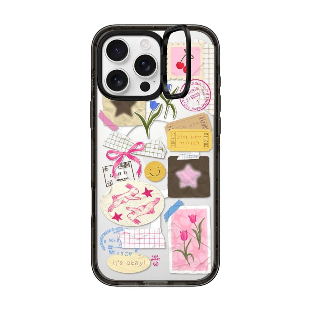 CASETiFY Impact Ring Stand iPhone 16 Pro Max Case [Kickstand / 6.6ft. 3X Military Grade Drop Protection/Compatible with Magsafe] - You are Stars Collage - Clear Black