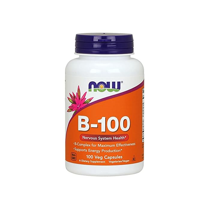 NOW Supplements, Vitamin B-100, Energy Production*, Nervous System Health*, 100 Veg Capsules