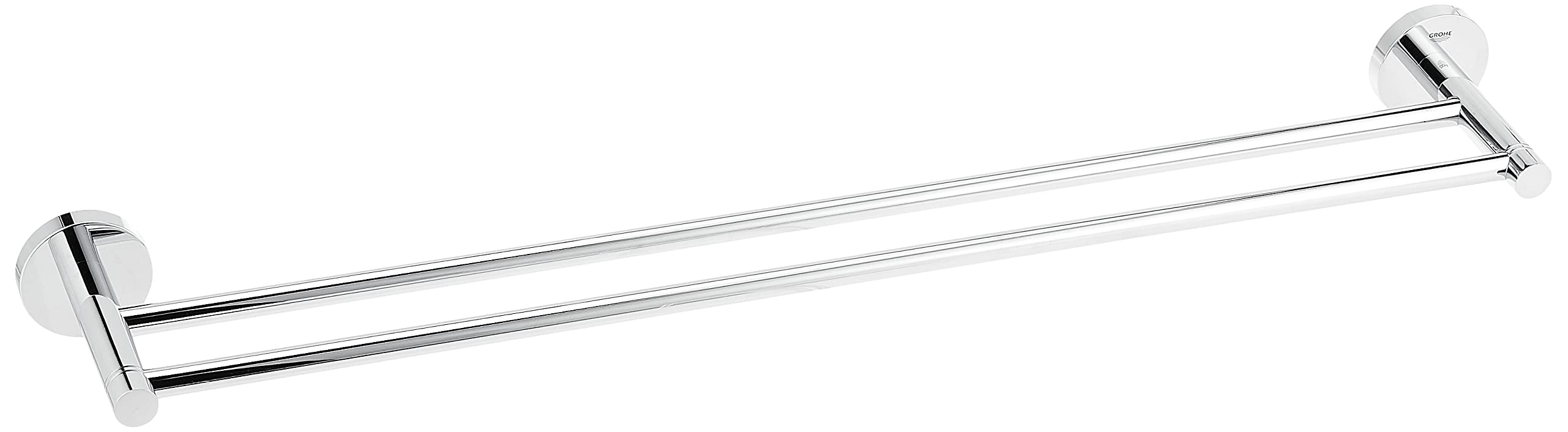 GROHE Essentials - Bathroom Double Towel Rail - Metal - 654 mm (Useable Length 600 mm) - Concealed Fastening - Including Screws and Dowels - Durable Sparkling Sheen - Chrome - 40802001