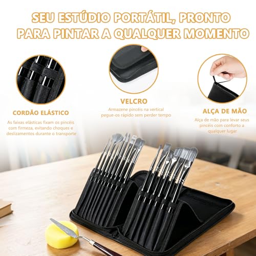 Kit Pincel Tinta Acrilica para Pintura em Tela 17 Peças com Estojo Portátil | Kit Pincel Pintura Profissional para Aquarela, Tinta Guache, Oleo e Artesanato, Presente Criativo para Menina e Menino