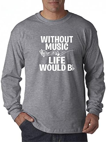 allwitty 1055 - Unisex Long-Sleeve T-Shirt Without Music Life Would Be Flat Note Clef Medium Heather Grey