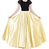 Ladies 90cm Satin Maxi Midi Skirt Long Dress Elastic Waist for Belly Dance Princess Party Cosplay Costume