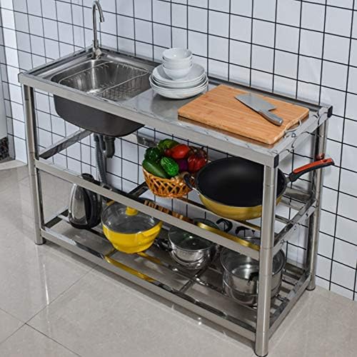 キッチンシンク ステンレス 簡易流し台 サイズ選択可 左右選べる キッチン ベランダ キャンプ場 庭先 店舗用 業務用 三段 物置台 簡易キッチン 蛇口付き 軍手 防臭排水ホース110cm 左シンク