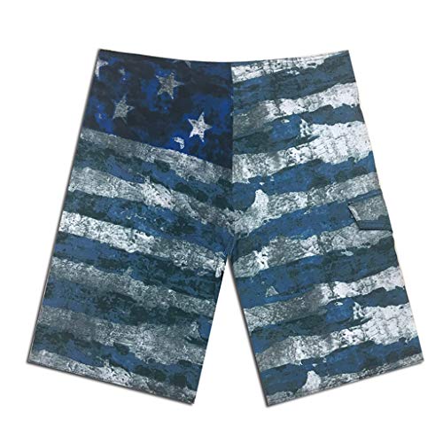 Men Spring Summer Star Stripe Print Beach Shorts Casual Quick Dry Beach Shorts Swim Trunk (Dark Blue, 36)