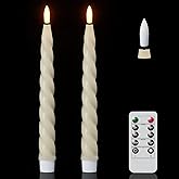 Eldnacele Flameless Flickering Taper Candles with Remote and Timer, Battery Operated Spiral Window Real Wax Candles Ivory LED Candlesticks for Dinner Home Indoor Holiday Decor(2pcs, 0.78"× 9.75")