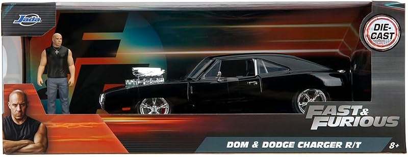 Toys Fast and Furious Modellauto Dodge Charger 1970 (19 cm) mit Dominic Toretto Figur (8 cm) - Film-Auto mit Teilen zum Öffnen, Spielzeug-Set aus Metall für Fans und Sammler ab 8 Jahre