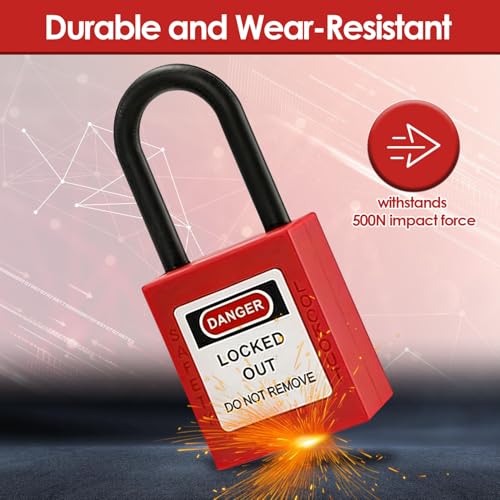 10 Pack Safety Lockout Padlocks with Keys, Lockout Padlocks with 2-Sided Labels and 10 Keys for Lock Out Tag Out Stations and Devices, Industrial, Electrical, Hydraulic and Pneumatic Applications(Red)