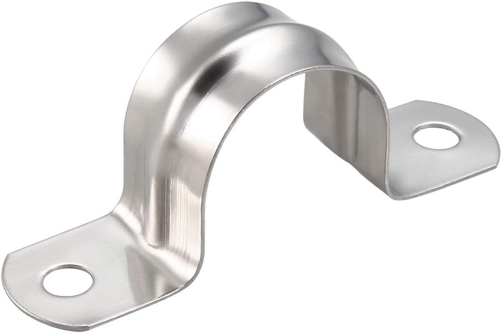 sourcing map 27mm(1.1") Rigid Pipe Strap, 2 Holes 304 Stainless Steel Tension Tube Clip Clamp 20pcs, Silver
