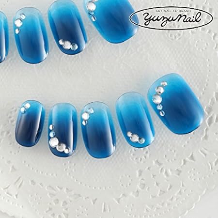Amazon ゆずネイル ネイルチップ ブルー系 シンプル ハイファ デート ドレス 結婚式 お呼ばれ ゲスト B 4 R Cnb ゆずネイル ネイルチップ 通販