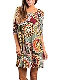 Dearlovers Women 3/4 Sleeve Floral Print Loose A-line Casual Dress Large Size Multicolored-02