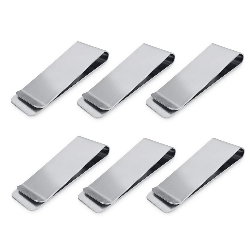 Cozihom Stainless Steel Money Clips, Money & Cards Holder, Minimalism Wallet, Super Slim and Durable – 6 pcs, Silver