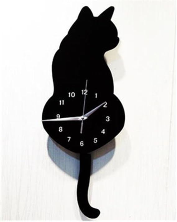 Hxsports Horloge Murale L Horloge De Queue Qui Remue Chat Chat Watch Acrylique Muet Horloge A Quartz Chat Noir Le Amazon Fr Cuisine Maison