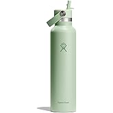 Hydro Flask Water Bottle - Insulated Stainless Steel - Straw Lid, Non Spill, Leakproof 24 Oz Aloe Green
