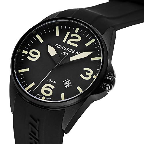 T10 Black Pilot Watch for Men, Swiss Quartz, Mineral Crystal