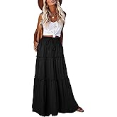 EARKOHA Womens Boho Maxi Skirt 2026 Summer Cruise Casual High Waist Tie Flowy Long Skirt with Pockets For Beach Vacation