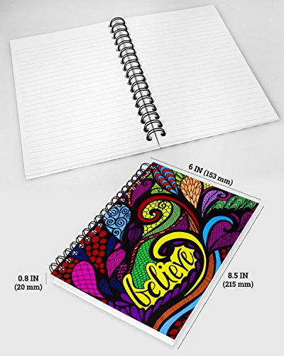 ColorIt Hard Cover Double Spiral Notebook 200 Lightly Lined Pages, 6x8.5 Journal, Planner, Log Book, Diary, Hand Drawn Doodle Design"Believe" Journal - Thumbnail 2