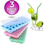 Ice Cube Trays With Lids Silicone Bpa Free Ice Molds Containers Set Of 3 A Easy Release Rubber Ice Molding Trays In Blue, Green&Rose Red-Make 63 Ice Cubes For Cold Drinks, Cocktails&Juices:By Clasier