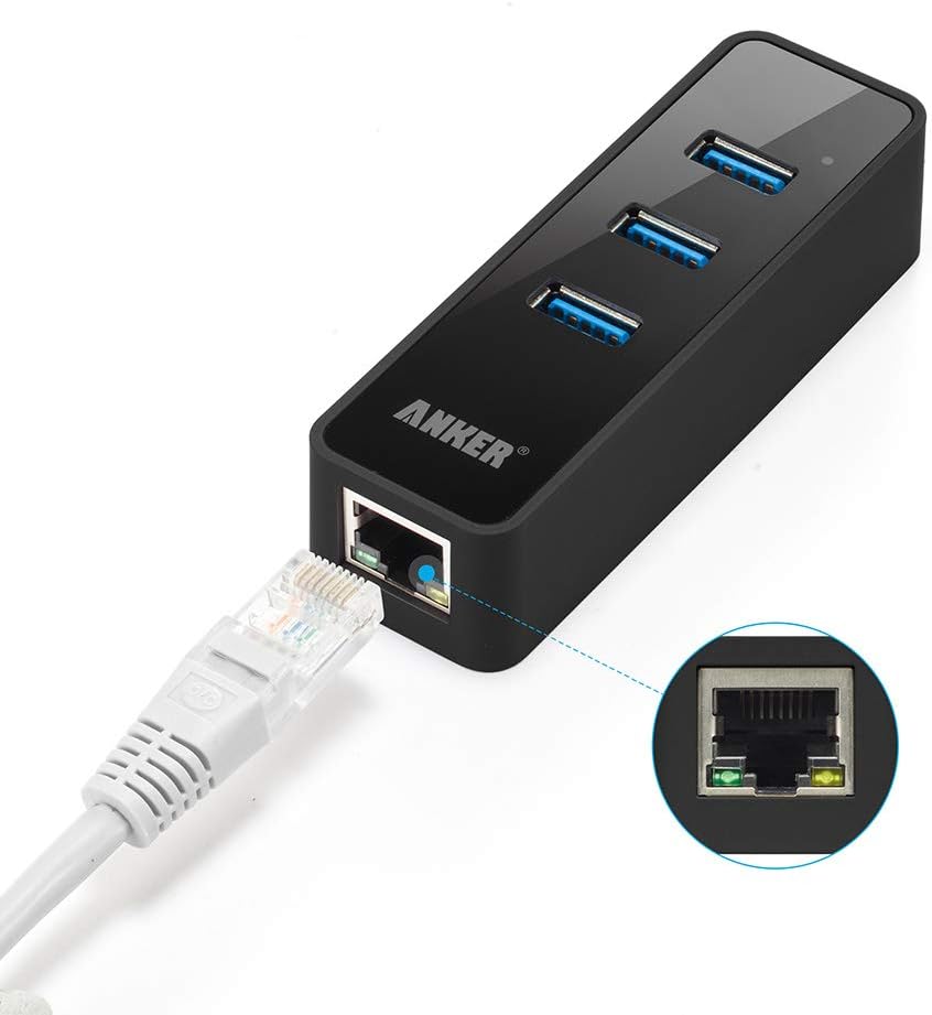 Anker 3-Port USB 3.0 HUB with 10/100/1000 Gigabit Ethernet Converter (3 USB 3.0 Ports, A RJ45 Gigabit Ethernet Port, Support Windows XP, Vista, Win7/8 (32/64 bit), Mac OS 10.6 and Above, Linux) Black: Computers & Accessories