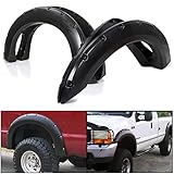 ECOTRIC Wheel Fender Flares for 1999-2007 Ford F250 F350 ABS Wheel Protector Protection Guards Cover - Pocket Rivet Style with Hardware Kit- Black Polyproplylene Surface Finish