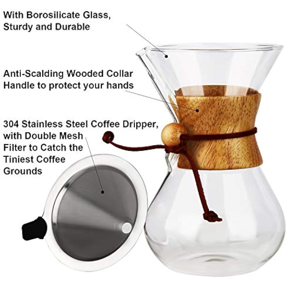 Pour Over Coffee Maker, 28 Oz Borosilicate Glass Carafe And Reusable