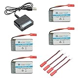 HOBBYTIGER 3.7V 800mAh Lipo Battery + 4 in 1 Batteries Charger for MJX X400 X400W X300C X800 X500 X200 Sky Viper S670 V950hd V950str HS200W RC Quadcopter Drone