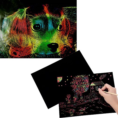 6PCS Oopsu Rainbow Scratch Art Notebooks,Drawing Notepads For Kids with 6 Colorful Mini Notebooks and 6 Wooden Styluses(2 styles) - Thumbnail 2