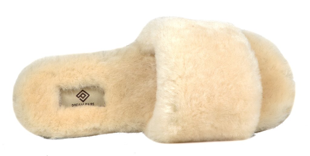 DREAM PAIRS Women's New Spa-01 Natural Faux Fur Slide Fluffy Comfy Winter Slippers Size 7.5-8 M US - Image 3