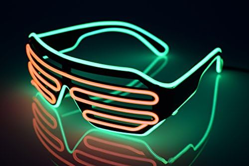 El Wire Neon LED Glasses, Two Colors EL Light Up Shutter Glasses with Battery case Controller for DJ Music Party for Rave Costume Party, Halloween &amp; Christmas Gifts (Green-Orange)