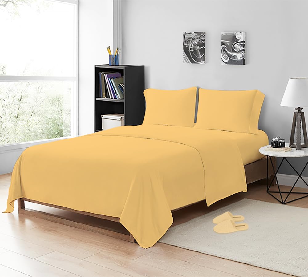 MistyMorning Flat Sheet, Soft & Premium quality Bedding & Linen, Egyptian Cotton with 200 Thread Count. (Ochre/Yellow, Super King)