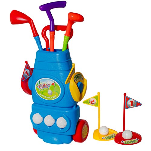 image for BonBon Golf Toy Play Set - 2 Clubs, 1 Putter, 3 Golf Balls, 2 Flags, &