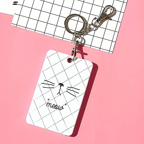 SHANF Cute Student Cat Bus Card Set Card Holder Cartoon Bell Lanyard Plastic Bus Card Set Keychain (Cat A Style)