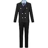 Roncome Unisex Men Anime Black Suit Blue Striped Shirt Cosplay Costume Uniform Pants Halloween Outfits for Women