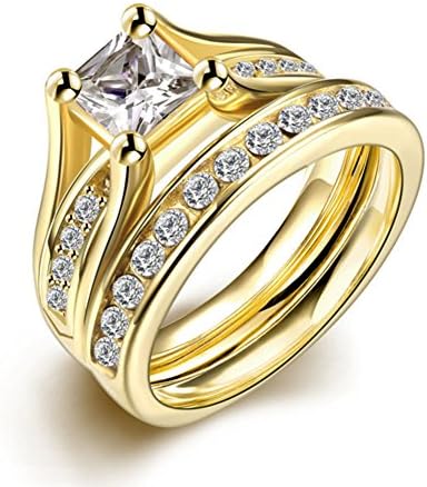 LiXin Women's AAA Ring Sets Size 9 Gold CZ Stainless Steel Engagement