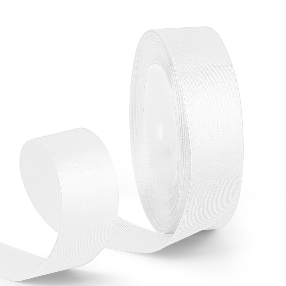 Photo 1 of HimBen 1 Inch 25 Yards Satin Ribbon White, Solid Color Fabric Ribbon for Gift Wrapping, Wedding, Polyester Gift Ribbon for Birthday Party Decoration, Craft, Hair, Floral, Sewing