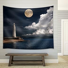 Lighthouse at Night - Fabric Wall Tapestry Home Decor - 51x60 inches