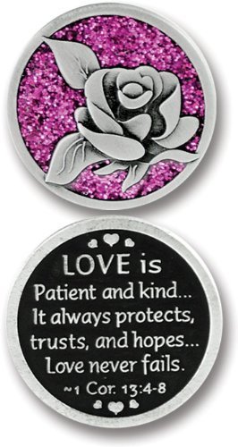 Three (3) sparkly finish love is patient - pewter pocket tokens -…