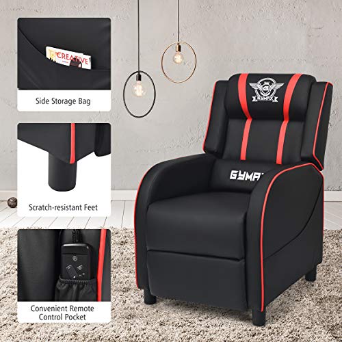 GYMAX Massage Gaming Recliner Chair, Adjustable Racing Style Single