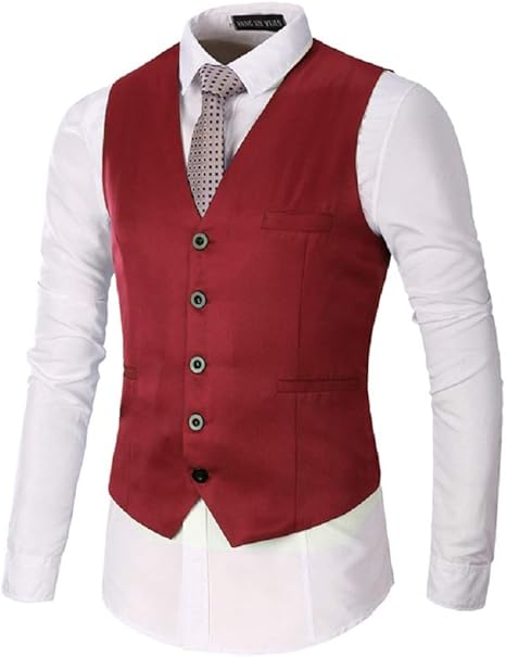 Amazon Co Jp メンズスーツのベストノースリーブビジネスカジュアルスリムフィットvネックボタンダウンジャケット 色 赤 サイズ L ホーム キッチン