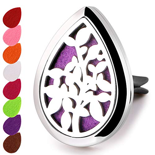 RoyAroma Stainless Steel Car Diffuser with Vent Clip New Fashion Design Essential Oil Diffuer Locket Air Freshener With 8PCS Drop-shape Felt Pads