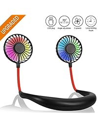 Cevapro - Miniventilador portátil manos libres con diseño para colgar en el cuello, batería USB, recargable personal, ventilador de escritorio con flujo de aire fuerte, 2 cabezales de viento para viajes, al aire libre, oficina, hogar, deportes