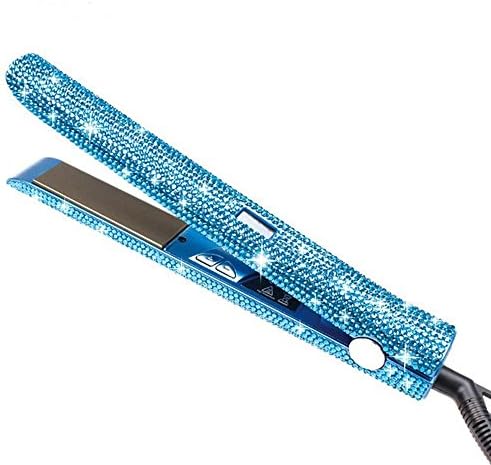 YOUFANGZHUANG Rose Gold Bling LCD Digital Display Flat Iron Hand Made Sparkling Crystal Diamond Rhinestones Titanium Plate Hair Straightener,Blauw