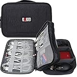 BUBM Adjustable Gadget Organizer, Ultra-Compact Electronics Travel Organizer Bag for Chargers,Cables, Cords,Plugs, Memory Cards and More-Fits for iPad Mini, (Medium, Black)
