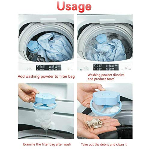 Washing Machine Filter Bag,Mesh Bag Hair Filter Net,Reusable Washing Machine Filter,Portable Hair Catcher Hair Removal Laundry Ball for Washing Machine Blue Pink (2pcs Pink) - Thumbnail 3