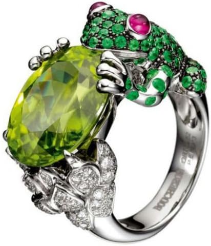 Yupha 925 Silver Ring 2.75CT Peridot Emerald Frog Animal Women Men Wedding Size 6-10 (10)