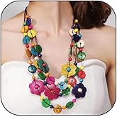 CXENSJH Boho Necklace for Women Long Layered Wooden Leather Leaf Pendant Statement Necklace Vintage Boho Jewelry