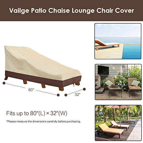 Vailge Waterproof Patio Chaise Lounge Cover, 600D Heavy Duty Outdoor