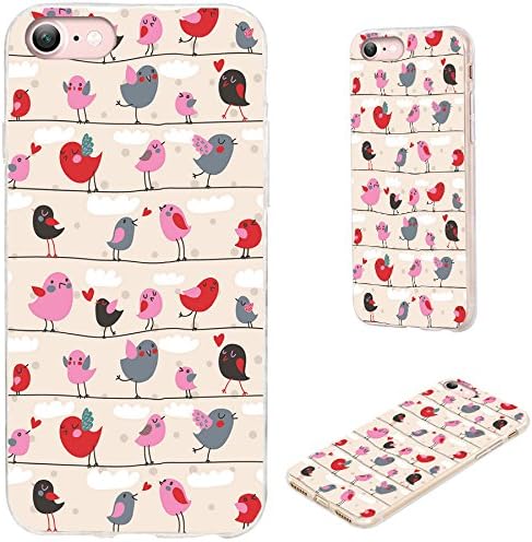 iPhone SE 2020 Case,iPhone 8 Case,iPhone 7 Case,VoMotec Shockproof Soft Rubber Full Body Protective Thin Phone Cover Cases Girly for iPhone SE 2020/7/ 8/ SE2 4.7,Cute Red Pink Cartoon Animal Birds