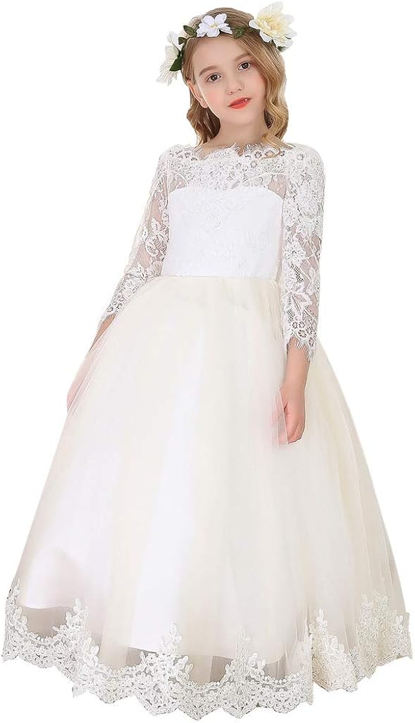 long sleeve lace flower girl dress