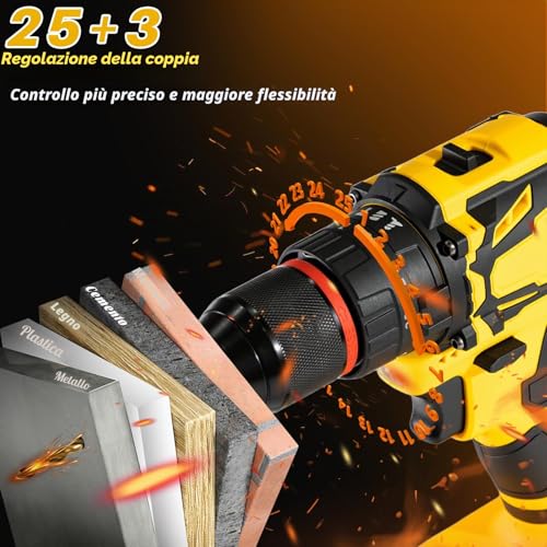 Brushless Drill Driver Battery, 21 V Percussion Drill, 70 Nm Max with 2 Batteries 2.0 Ah, 25 + 3 Pairs, 2 Speeds, LED Light, Electric Screwdriver for Screwing and Drilling Wood, Plastic and Metal