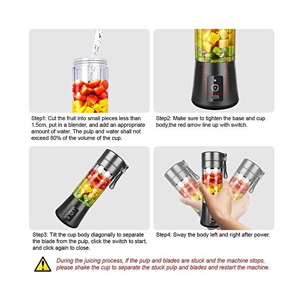 Portable-Blender-Ksera-Smoothie-Juicer-Cup-Personal-Mini-Blender-for-Smoothies-and-Shakes-Six-Blades-in-3D-380ml-13oz-2000mAh-Powerful-USB-Rechargeable-Home-Travel-Handheld-Fruit-Juicer-Black Portable Blender, Ksera Smoothie Juicer Cup, Personal Mini Blender for Smoothies and Shakes- Six Blades in 3D, 380ml…
